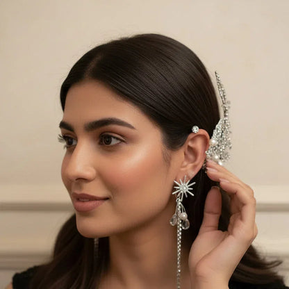 Starlit Pearl & Crystal Leaf Ear Cuff