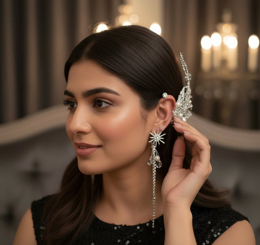 Starlit Pearl & Crystal Leaf Ear Cuff