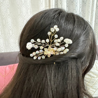 Tara Kamal Hair Pin | Bridal Floral Crystal Hair Accessory