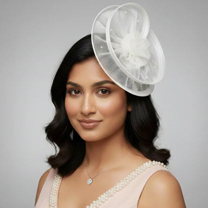Twisted White Flower and Pearls Fascinator