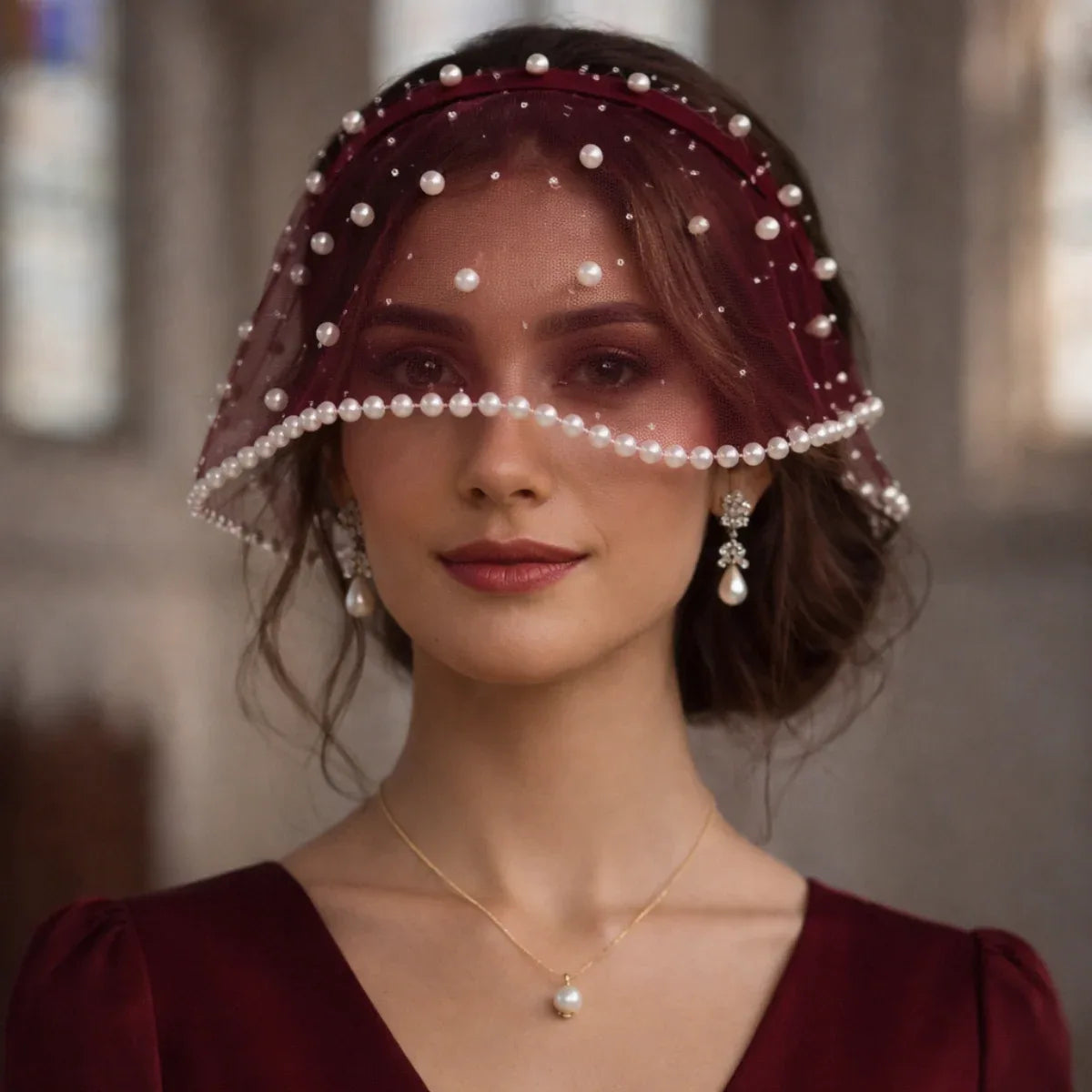 Velour Tulle Pearl Birdcage Veil