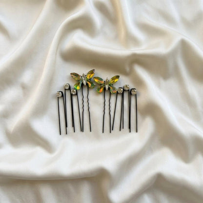 Verdant Butterfly Crystal Hair Pin Set
