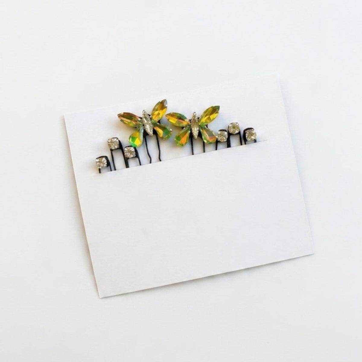 Verdant Butterfly Crystal Hair Pin Set