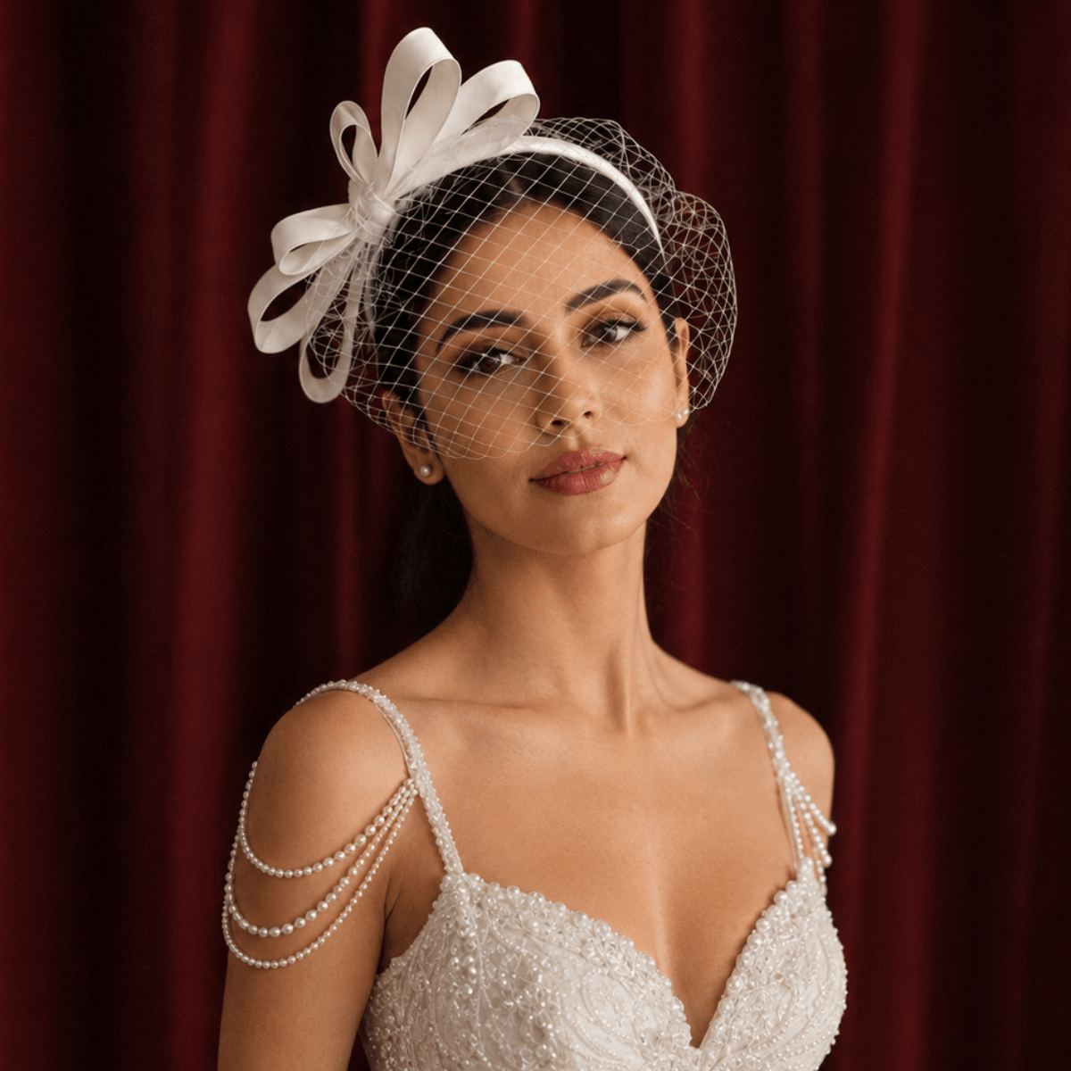 White Bow Bridal Fascinator Veil Hairband