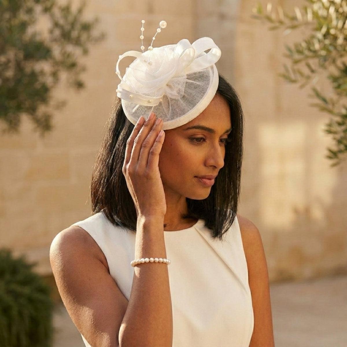 White Pearl Bloom Fascinator Hat