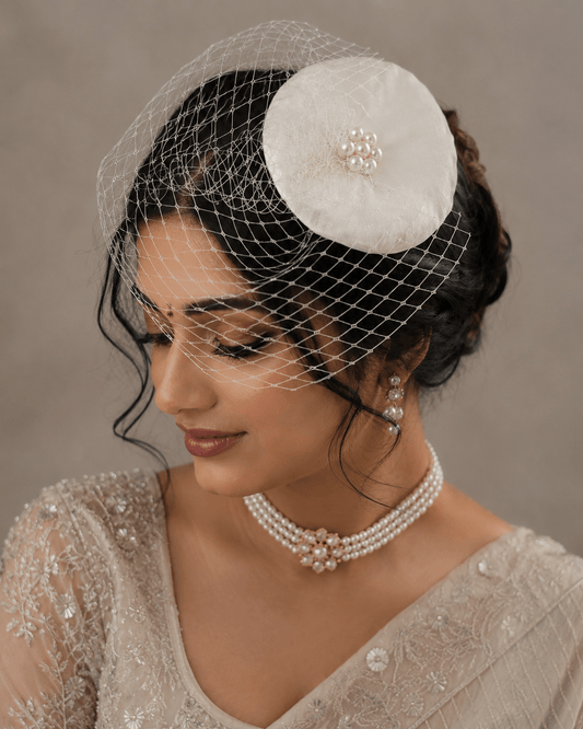 White Pearls Birdcage Veil