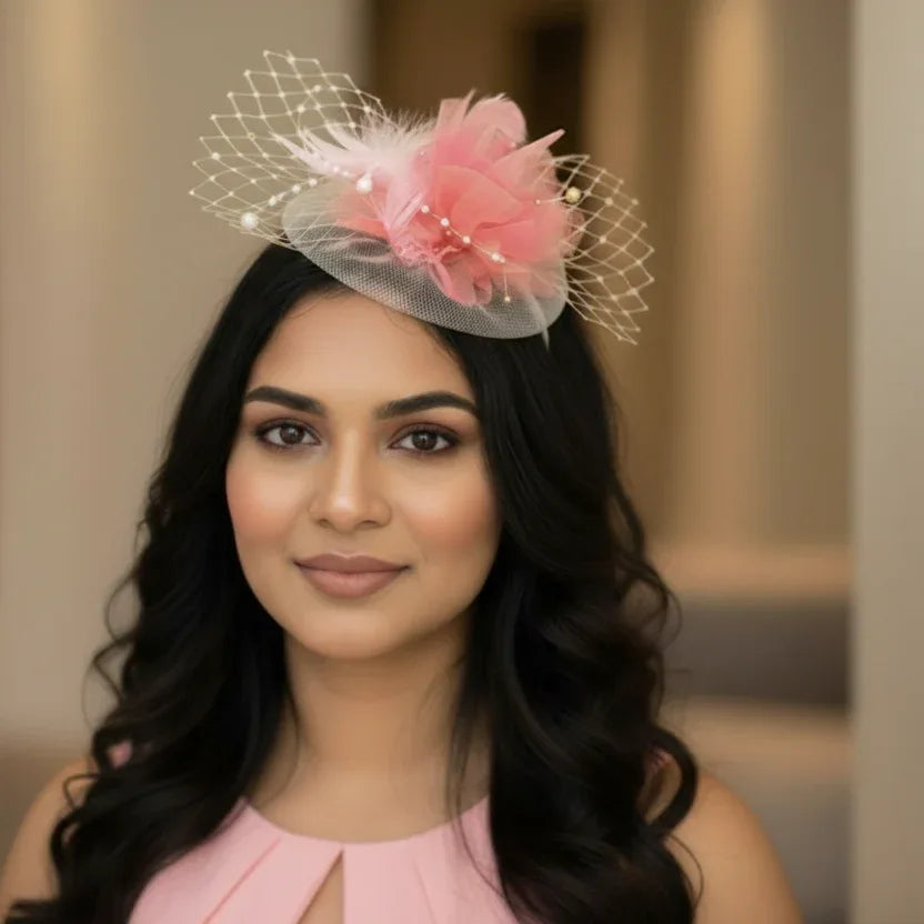 White and Pink Fascinator Hat