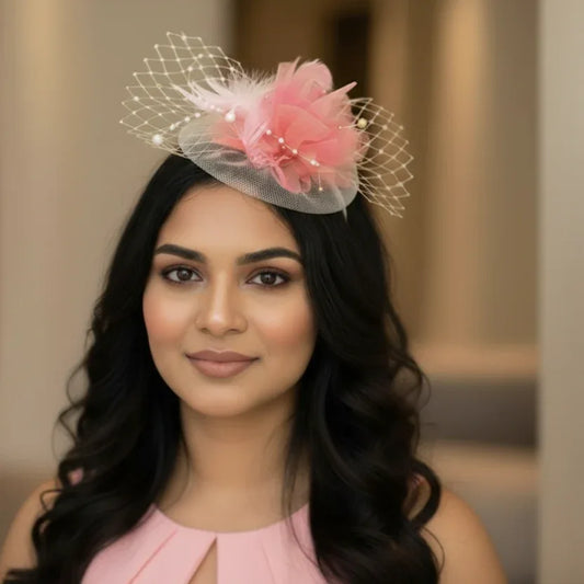 White and Pink Fascinator Hat