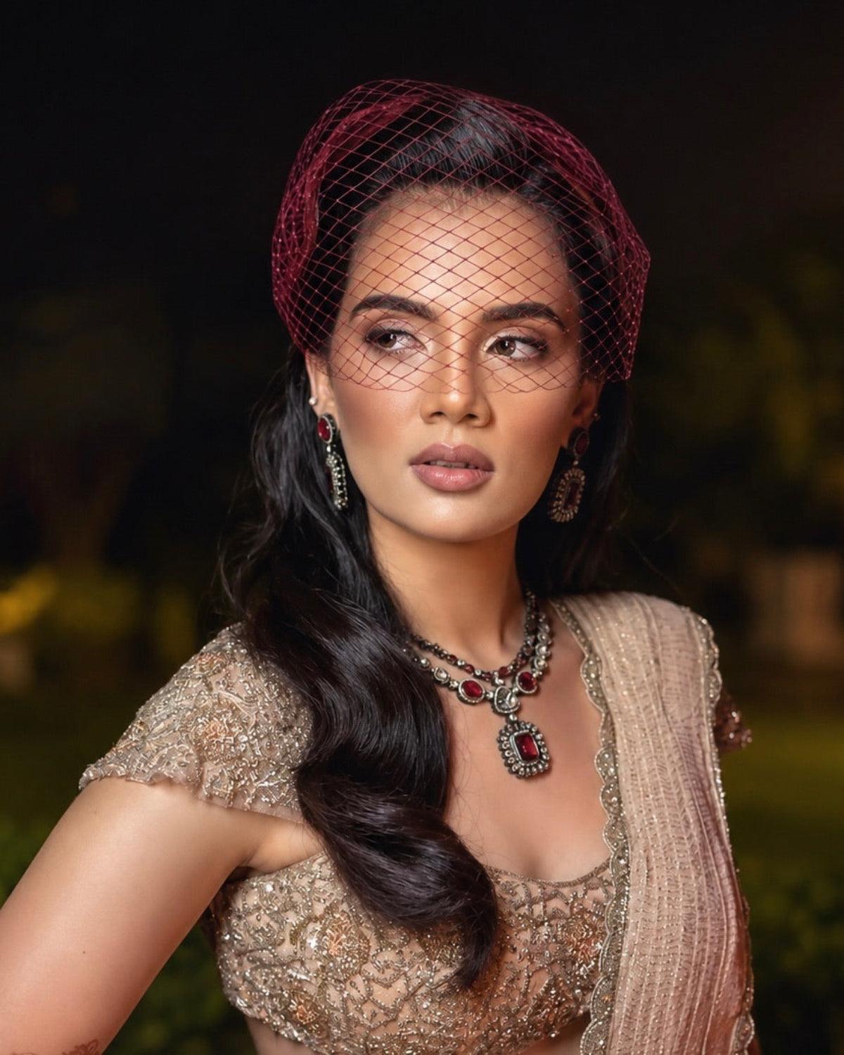 Wine Plum Birdcage Veil – Bold Retro Hair Accessory