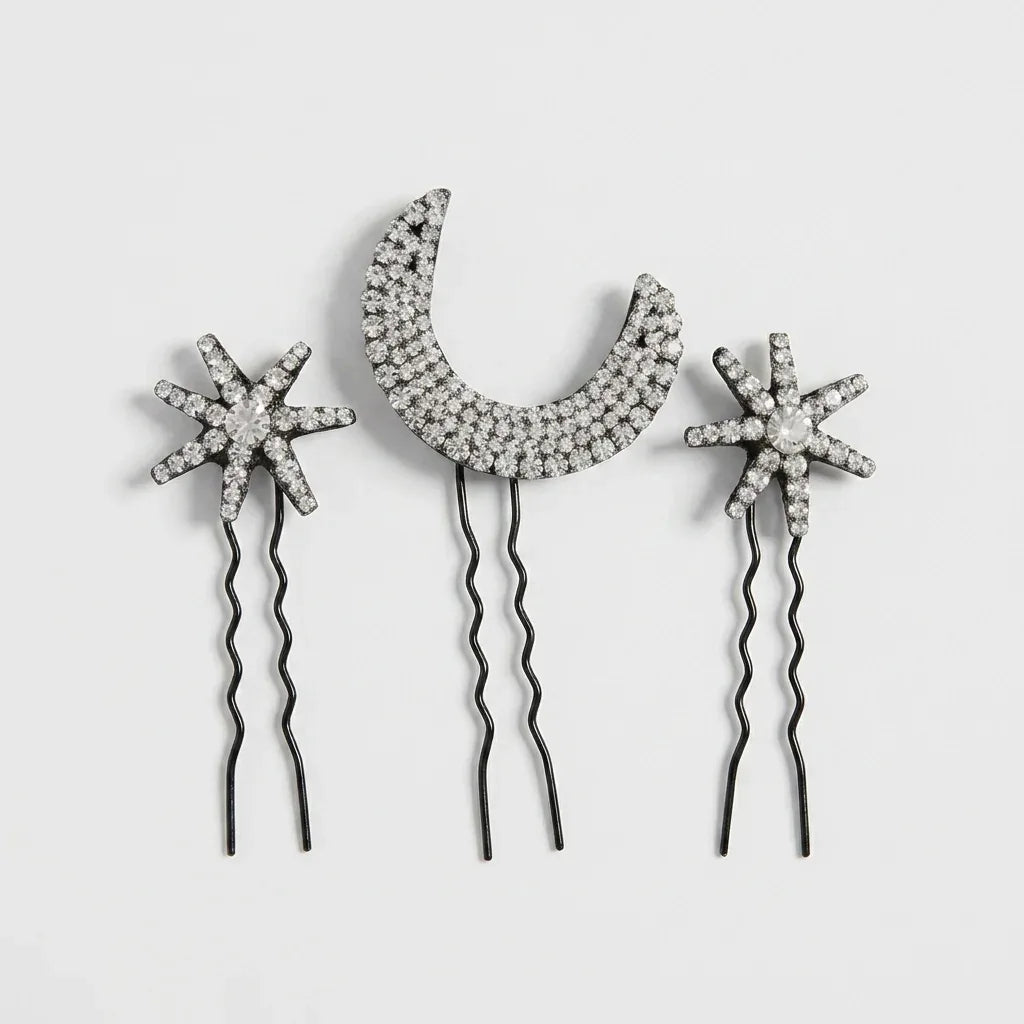 Moon & Star Sparkle Bridal Hair Pin Set
