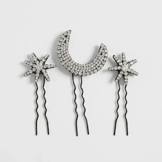 Moon & Star Sparkle Bridal Hair Pin Set