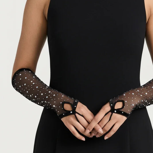 Stellara Black Rhinestone Gloves