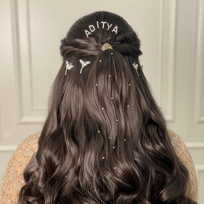 Custom Name Silver Crystal Letter Clips (Small)