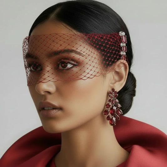 Deep Red Wide-Eye Birdcage Veil