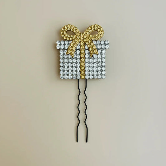 Crystal Gift Box Hair Pin - Silver & Gold