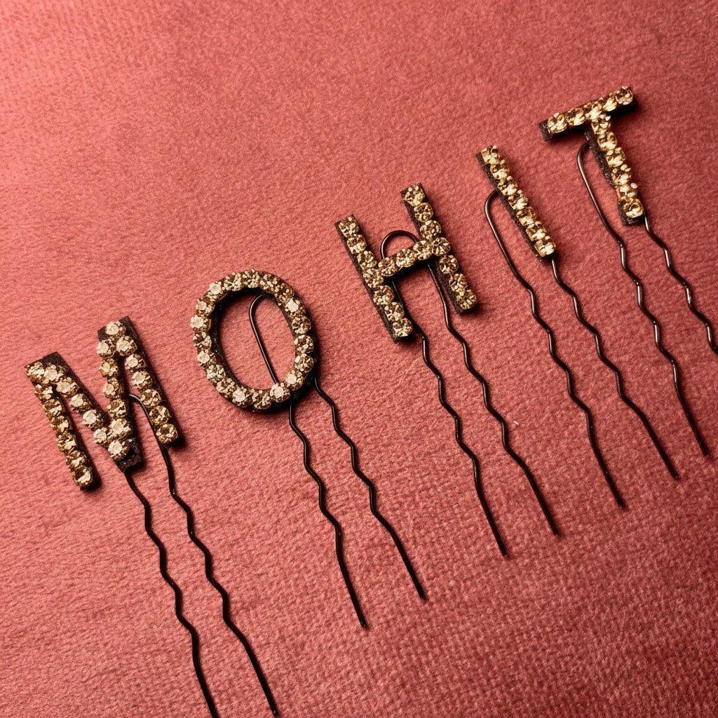 Custom Name Champagne gold Crystal Letter Clips