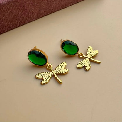 Emerald Dragonfly Drop Earrings