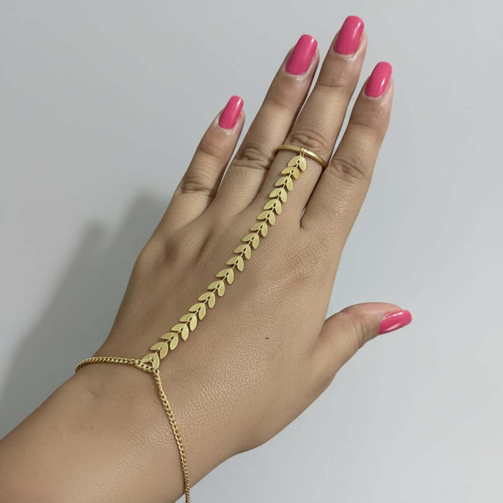 Golden Leaf Hand Harness Hathphool (Single Piece)