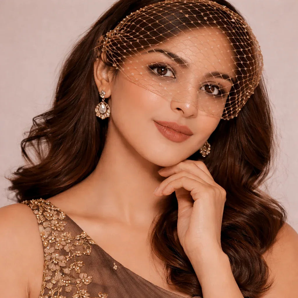 Classic Camel Brown Birdcage Veil