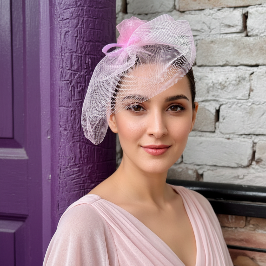 SERENITY Pink Veil Fascinator