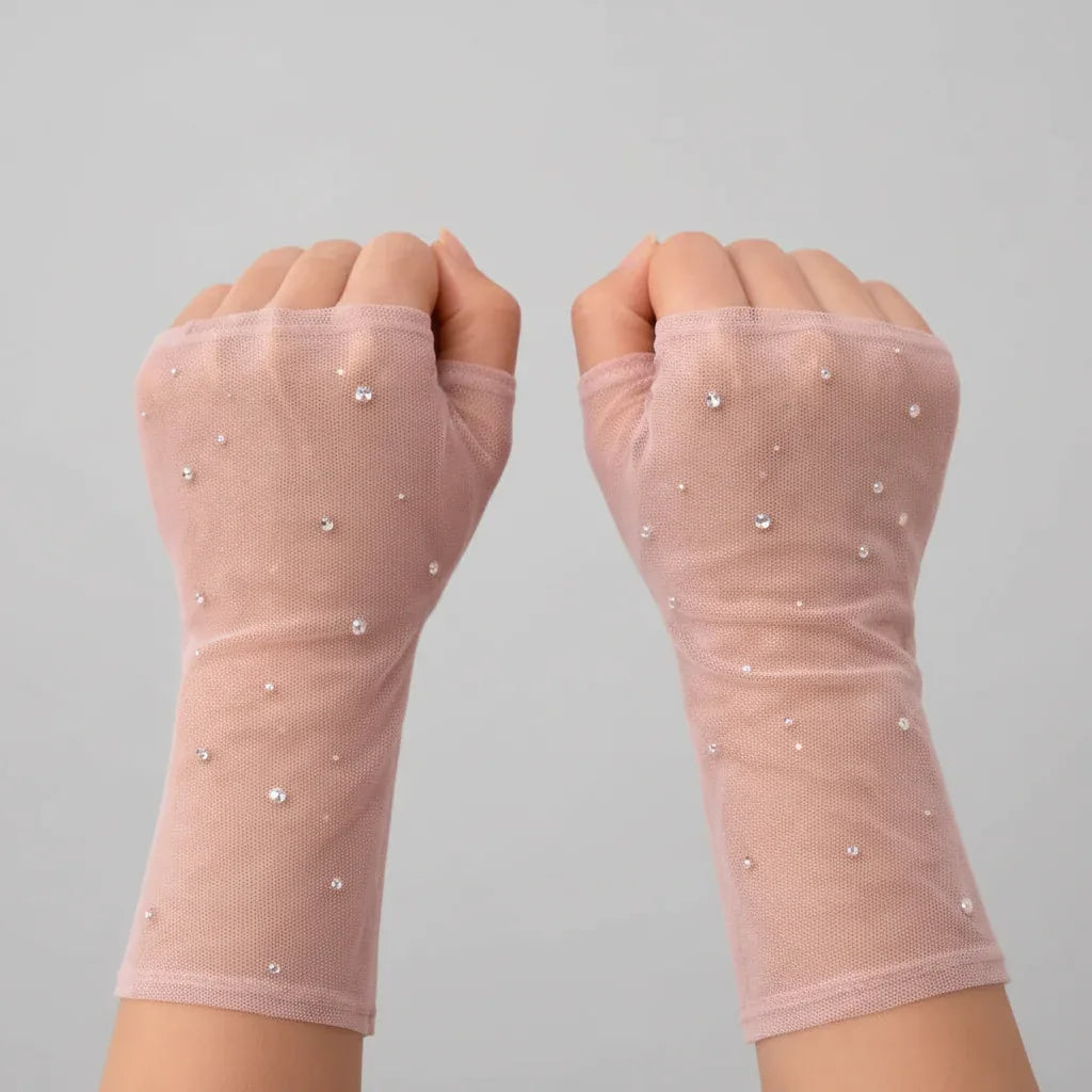Lunelle Blush Crystal Sheer Arm Gloves