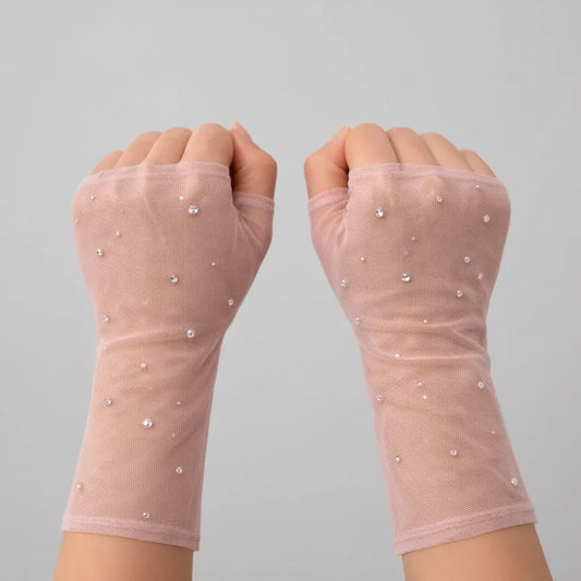 Lunelle Blush Crystal Sheer Arm Gloves