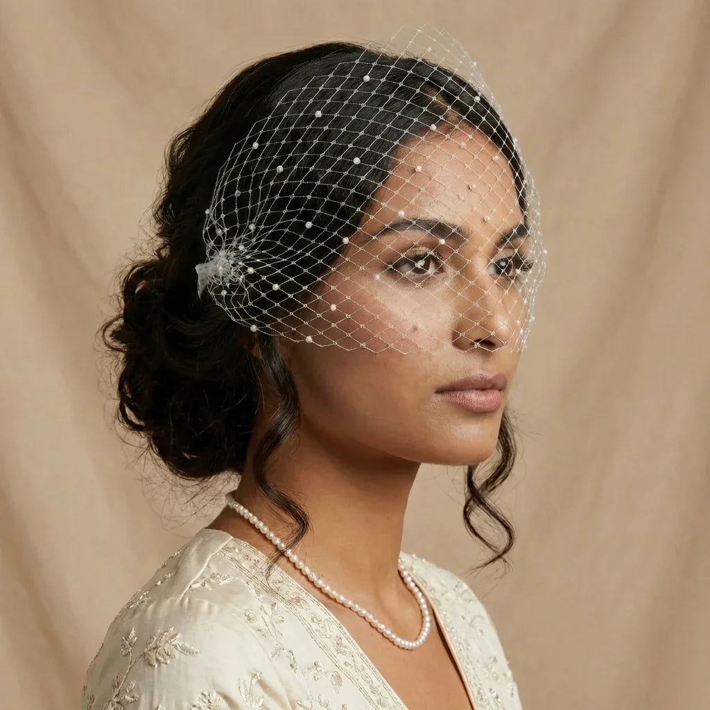 ivory pearl birdcage face veil