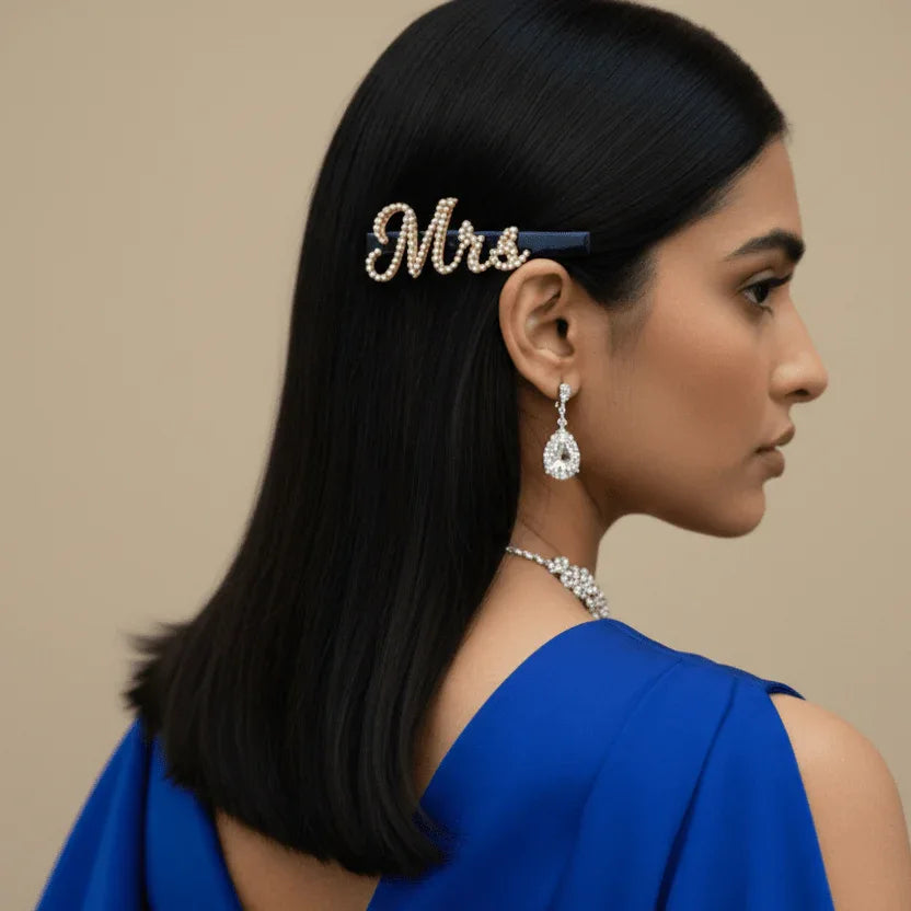 Mrs Crystal Letter Hair Clip for bridal reception look