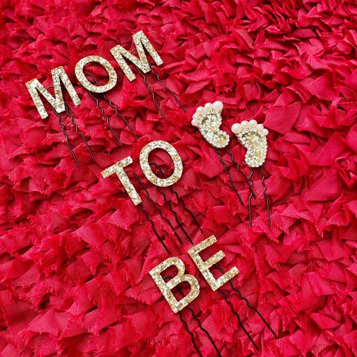 Mom-to-be hair pins for a baby shower