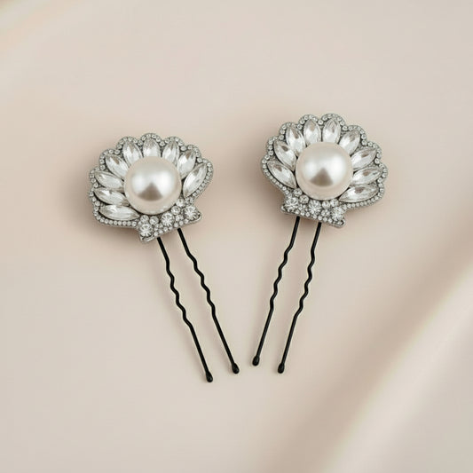 Crystal Shell Pearl Hair Pin Set (2)