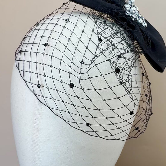 Black Birdcage Veil With Embellished Bow