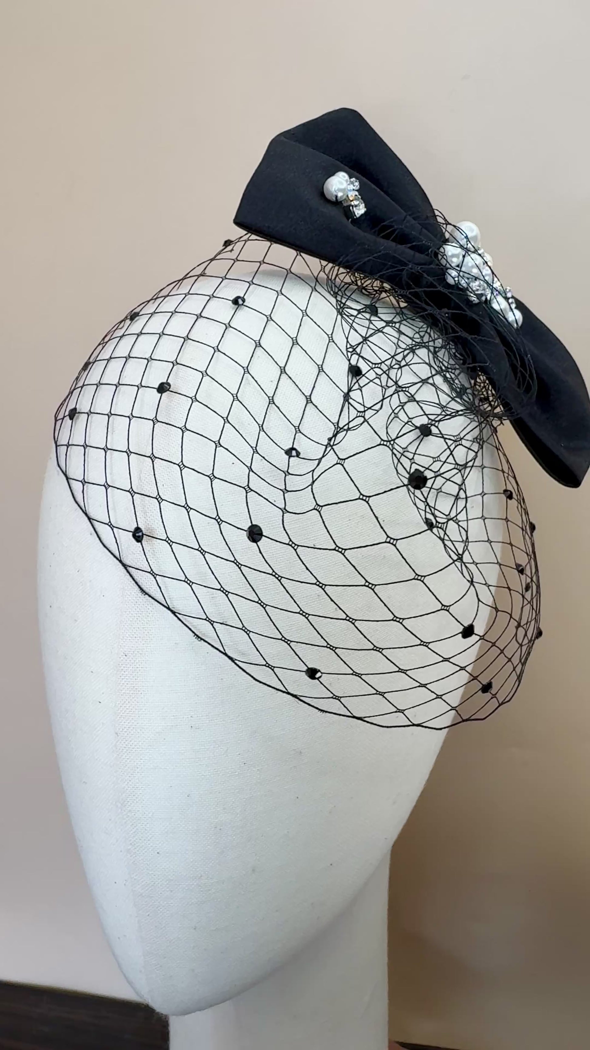 Black Birdcage Veil With Embellished Bow