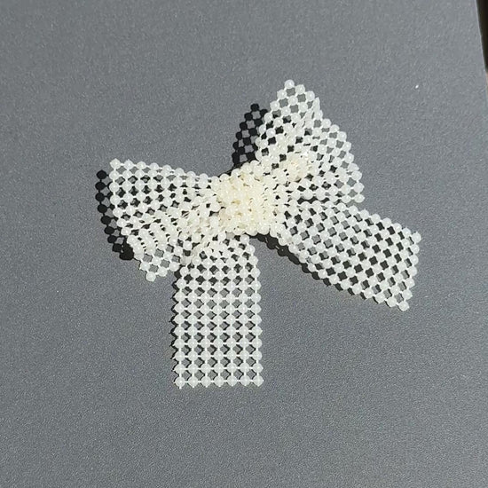 White Pearl Grid Bow Hair Clip