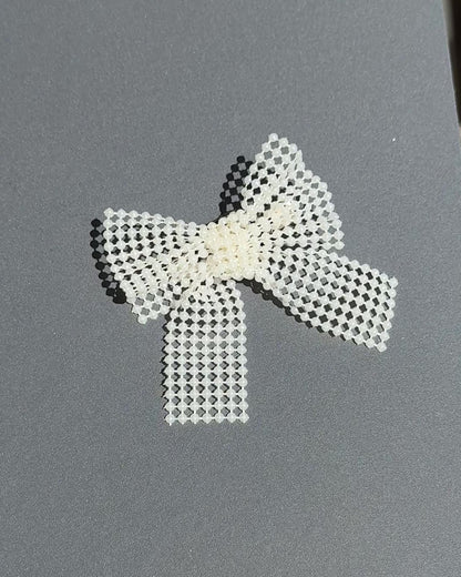 White Pearl Grid Bow Hair Clip