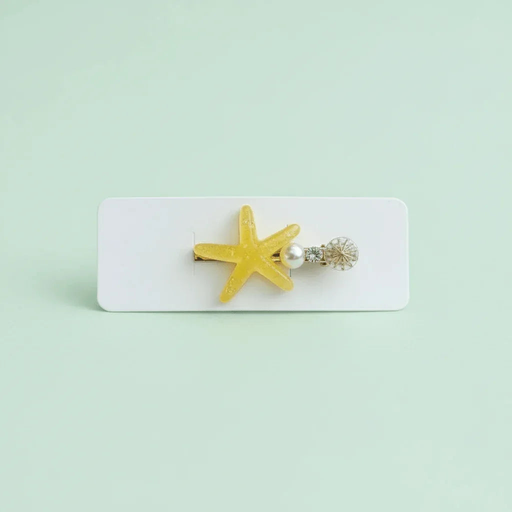 Resin Starfish Pearl Charm Hair Clip – Yellow