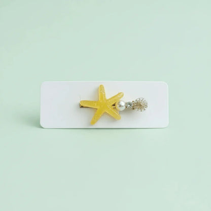 Resin Starfish Pearl Charm Hair Clip – Yellow