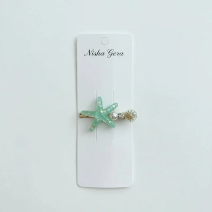 Resin Starfish Pearl Charm Hair Clip – Seafoam Green