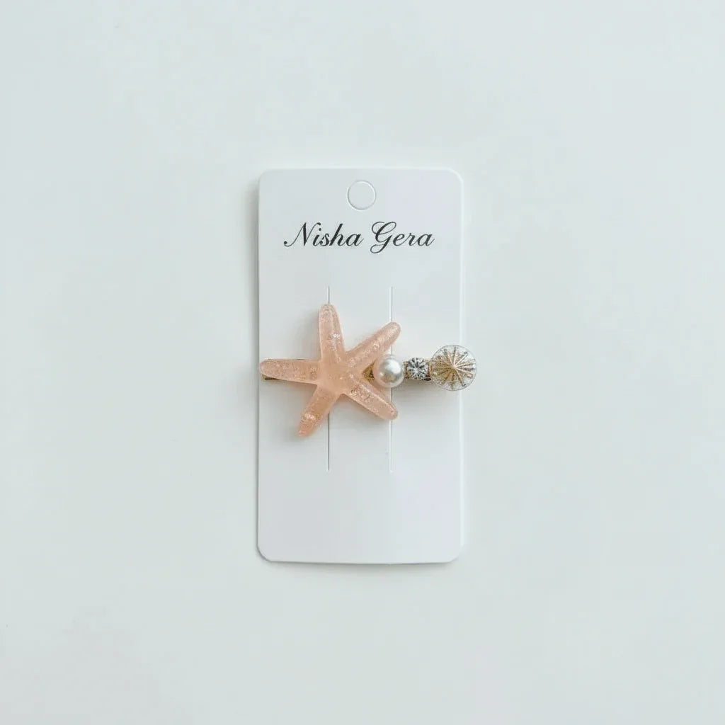 Resin Starfish Pearl Charm Hair Clip – Peach
