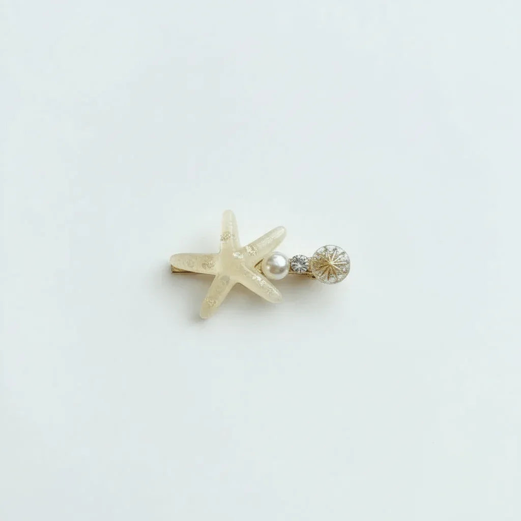Resin Starfish Pearl Charm Hair Clip – Creamy Pearl