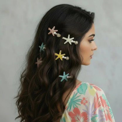 Resin Starfish Pearl Charm Hair Clip – 6 Color Options
