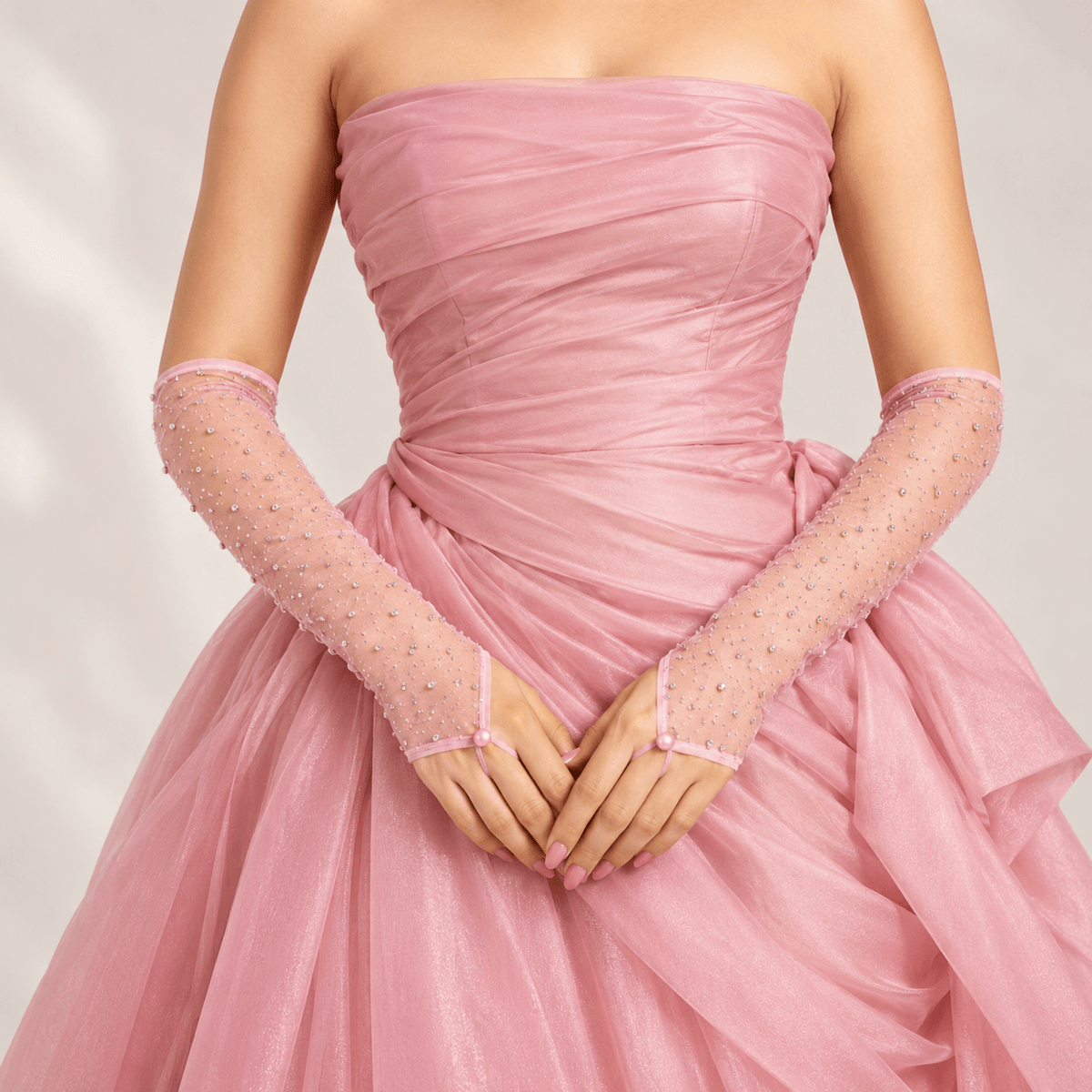 rhinestone Fingerless Gloves - Blush Pink