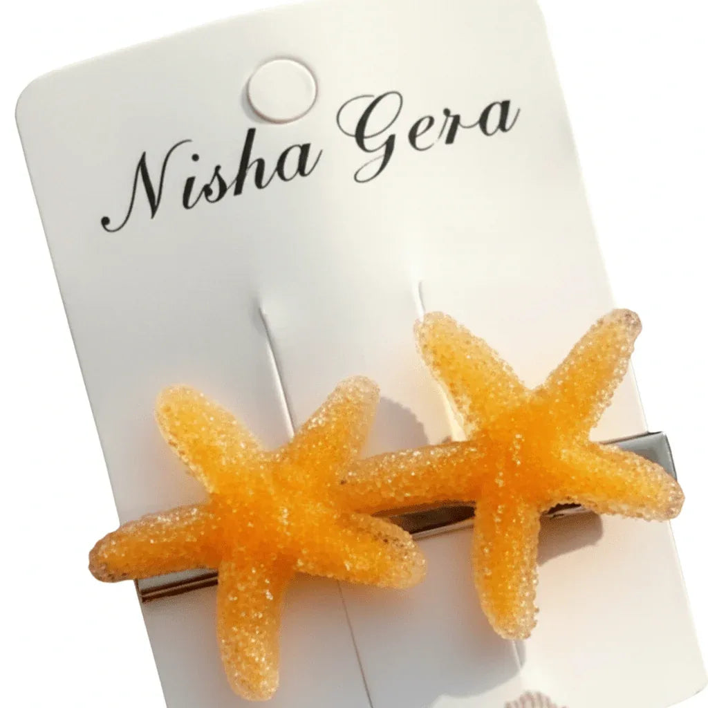 Orange Two-Starfish Beach Hair Clip 