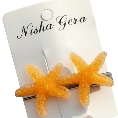 Orange Two-Starfish Beach Hair Clip 