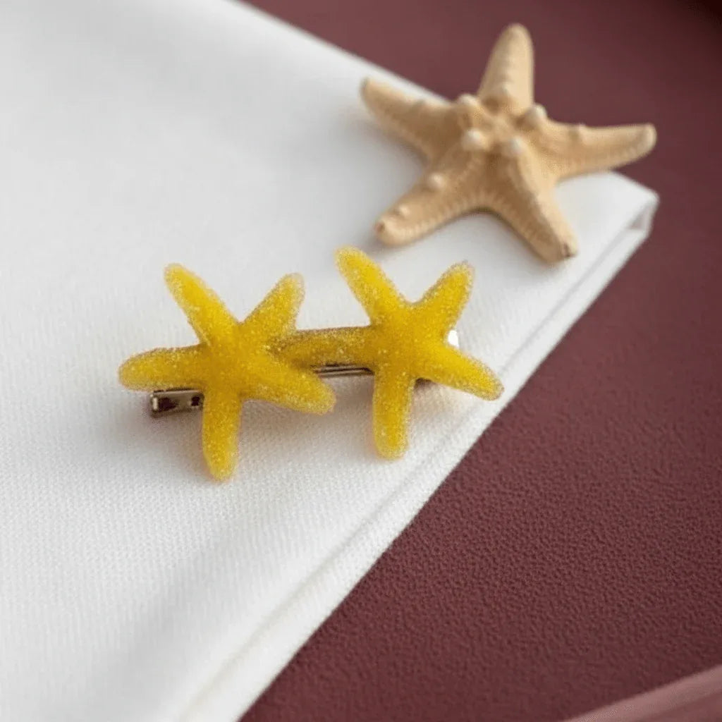 Yellow Two-Starfish Beach Hair Clip 