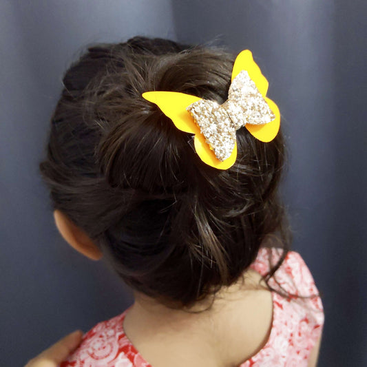Orange and Gold Butterfly Bow Hair Clip | Designer Hair Accessories for Kids and Girls