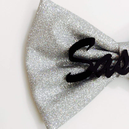 Custom Name Silver Bow Hair Clip | Personalized Gift for Girls