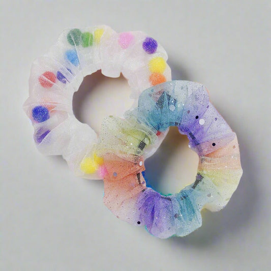 Candy & Rainbow Scrunchie Set | Designer Tulle Net Scrunchies | India