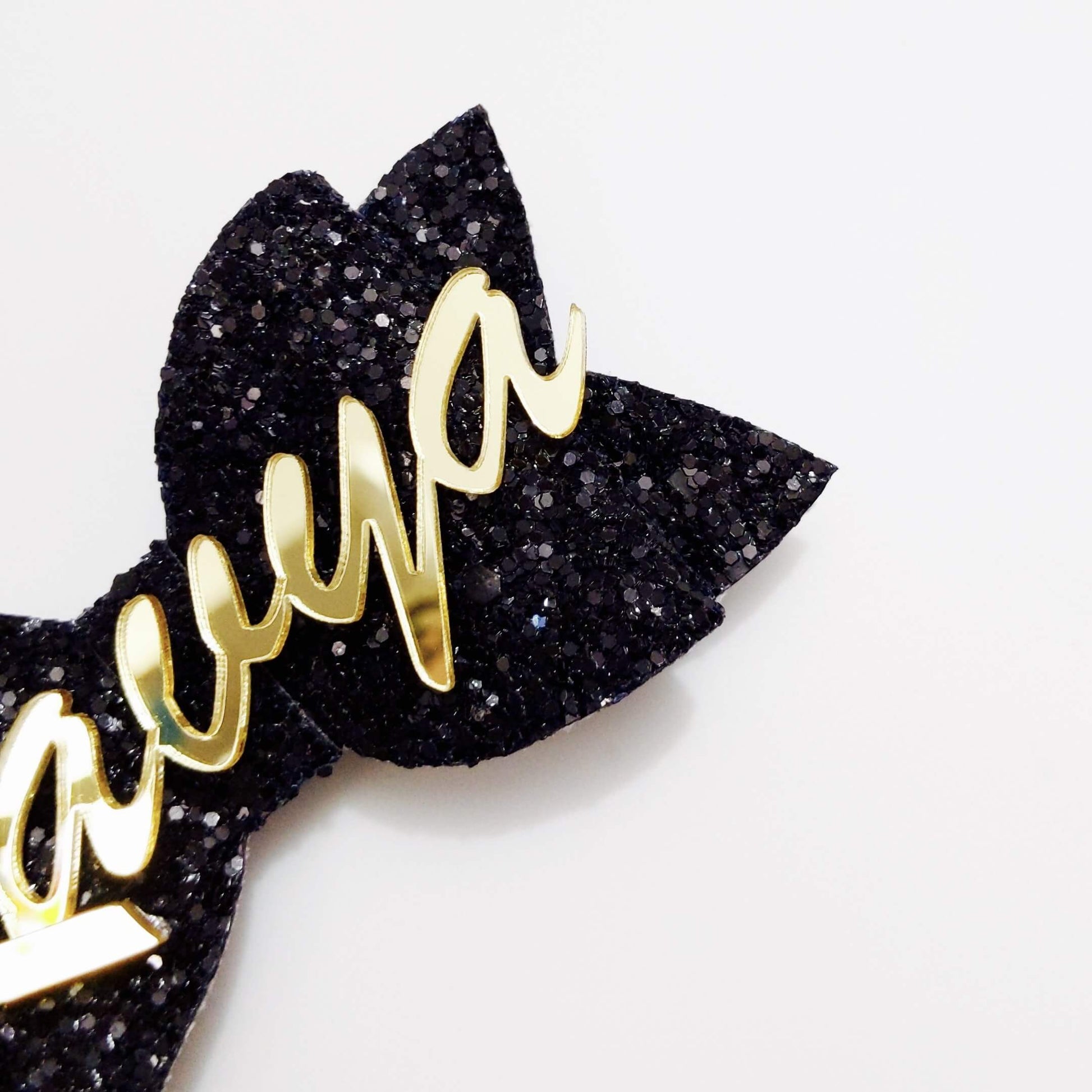Custom Name Black Bow Hair Clip | Personalized Glitter Bow