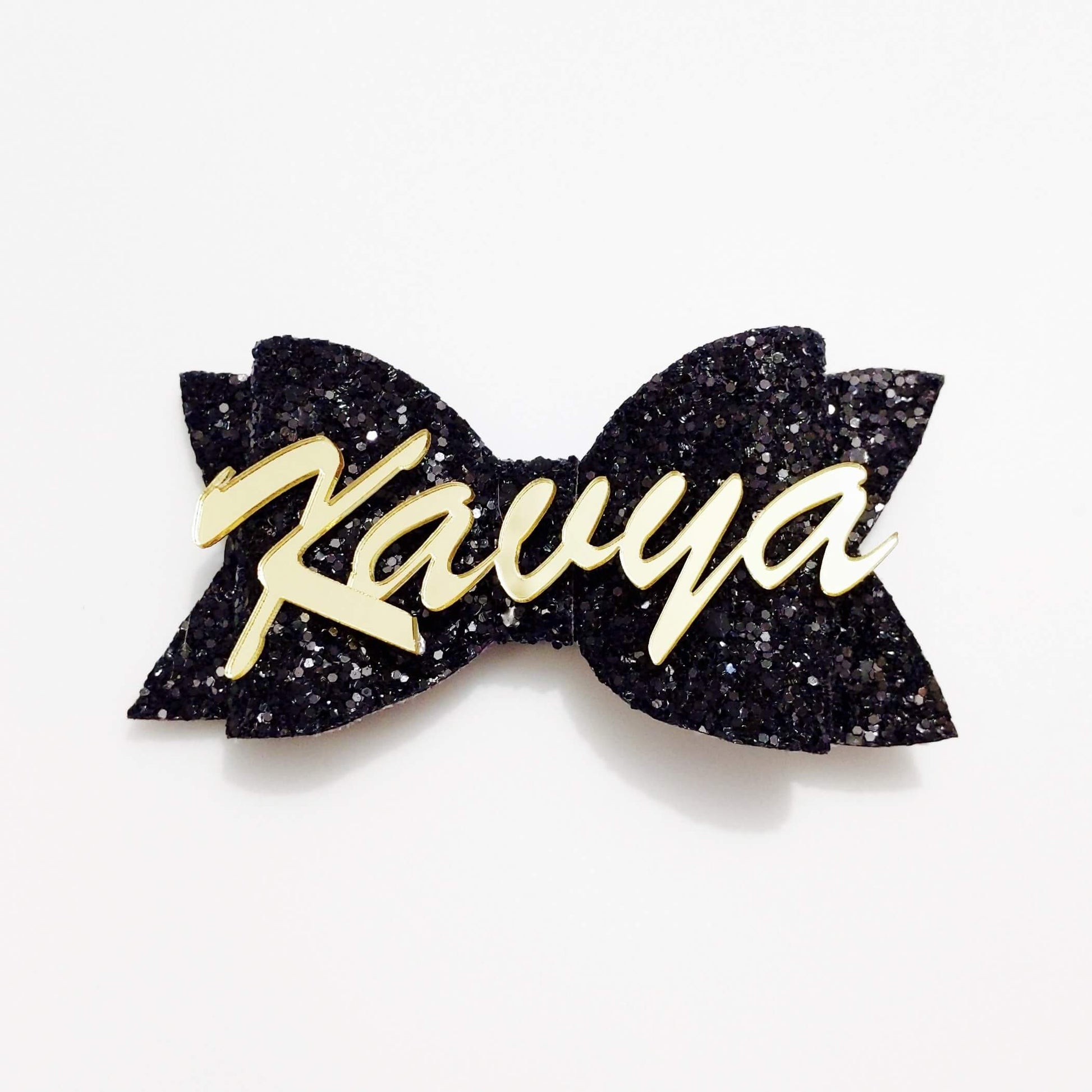 Custom Name Black Bow Hair Clip | Personalized Glitter Bow