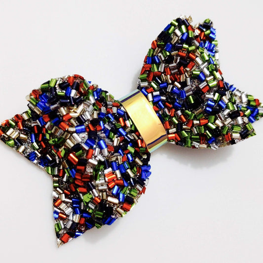 Multicolor Party Bow Hair Clip | Premium Glitter Leather Hair Bow